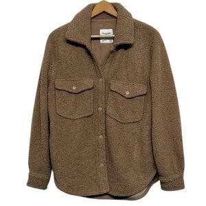 Abercrombie & Fitch Jacket Shacket Women's Small Tan Sherpa Fleece Snap Pockets